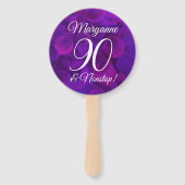 Elegant Paars 90 en Nonstop Birthday Party Handwaaier (Voorkant)
