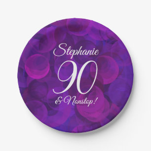 Elegant Paars 90 en Nonstop Birthday Party Papieren Bordje
