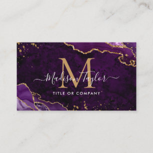 Elegant Paars Agate Gold Glitter Script Monogram Visitekaartje