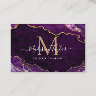 Elegant Paars Agate Gold Glitter Script Monogram Visitekaartje