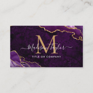 Elegant Paars Agate Gold Glitter Script Monogram Visitekaartje