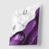 Elegant Paars Agate Silver Glitter Marble Vierkante Klok (Hoek)