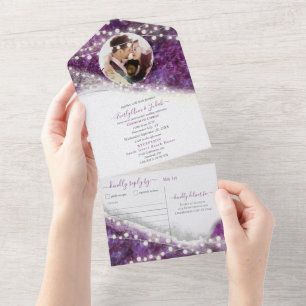 Elegant Paars Amethyst Crystal Geode Wedding All In One Uitnodiging