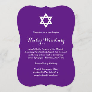 Elegant Paars Bat Mitzvah Uitnodiging