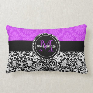 Elegant Paars Black Damask gepersonaliseerd Kussen