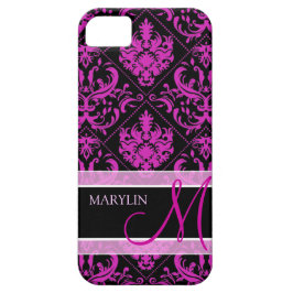 Elegant Paars & Black Damask met monogram iPhone 11 Hoesje