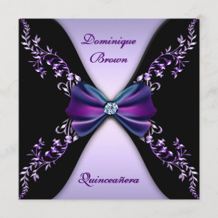 Elegant Paars Black Diamond Bow Quinceanera Kaart