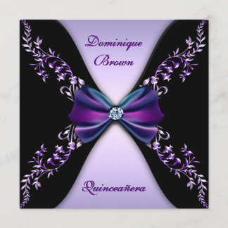 Elegant Paars Black Diamond Bow Quinceanera Kaart