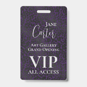 Elegant Paars Black Leopard VIP All Access Pass Badge