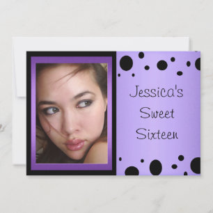 Elegant Paars Black Spots Foto Sweet 16 Kaart
