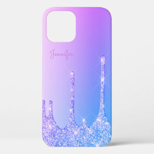 Elegant paars blauw glitterdruppels iPhone 12 hoesje