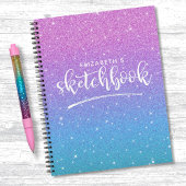 Elegant Paars Blue Glitter Ombre Sketchbook Notitieboek