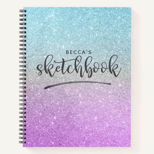 Elegant Paars Blue Glitter Ombre Sketchbook Notitieboek