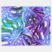 Elegant Paars Blue Tropical Monstera Leaf Pattern Fleece Deken (Voorkant (Horizontaal))
