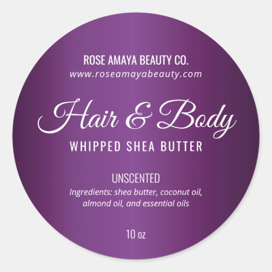 Elegant Paars body Butter Beauty Cosmetic Label (Voorkant)