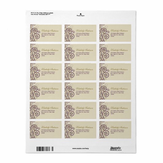 Elegant Paars Boho Spirals Weddenschap Etiket (Full Sheet)