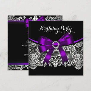 Elegant Paars Bow Black Lace White Birthday Kaart