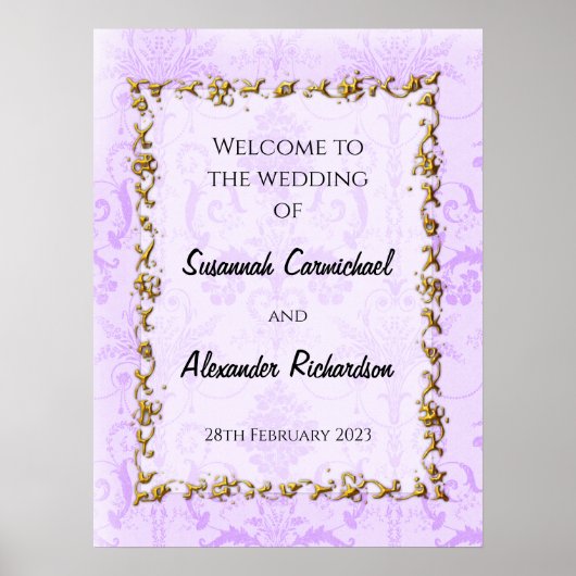 Elegant Paars bruiloft Welkom Poster (Voorkant)