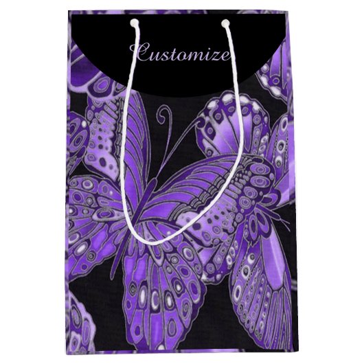 Elegant Paars Butterfly Pattern Gift Bag Medium Cadeauzakje (Voorkant)