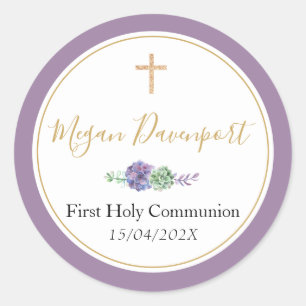 Elegant Paars Communion Favor Sticker