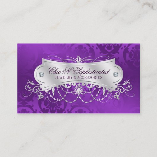 Elegant Paars Damask Swirl Visitekaartje (Voorkant)