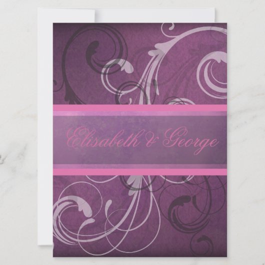Elegant Paars Damask Swirls Grunge Effect Kaart (Voorkant)