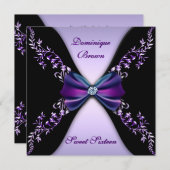 Elegant Paars en Black Invite met Diamond Bow Kaart (Voorkant / Achterkant)