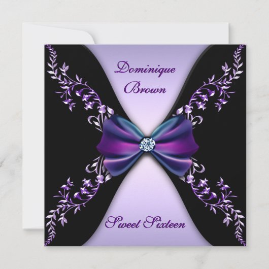 Elegant Paars en Black Invite met Diamond Bow Kaart (Voorkant)