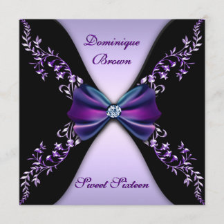 Elegant Paars en Black Invite met Diamond Bow Kaart