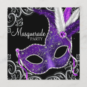 Elegant Paars en Black Masquerade Party Kaart