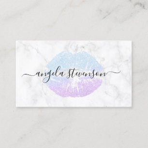 Elegant paars en blauw glitter lippen witte marmer visitekaartje
