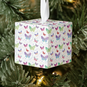 Elegant Paars en blauw, heldere vlinders Kubus Ornament