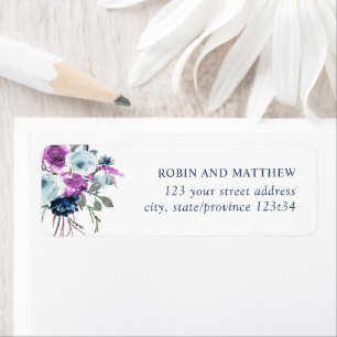 Elegant Paars en Blue Floral Address Label
