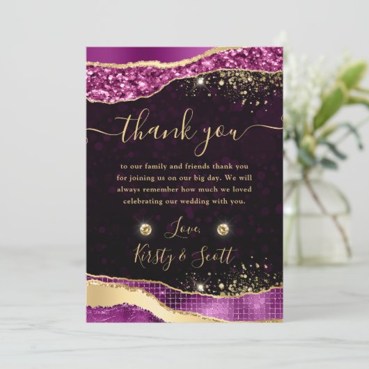 Elegant Paars en Glitter Glam Ruwen Weddenschap Bedankkaart (Staand voorkant)