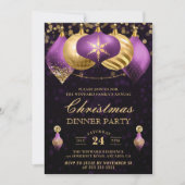 Elegant Paars en Gold Baubles kerstdiner Kaart (Voorkant)