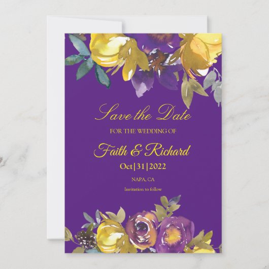 Elegant Paars en Gold Fall Wedding Save the Date (Voorkant)
