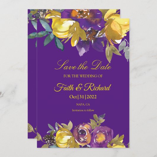 Elegant Paars en Gold Fall Wedding Save the Date (Voorkant / Achterkant)