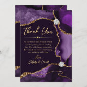 Elegant Paars en Gold Faux Glitter Agate Wedding Bedankkaart (Voorkant / Achterkant)