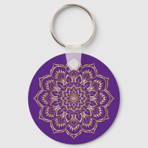 Elegant Paars en Gold Floral Mandala Pattern Sleutelhanger