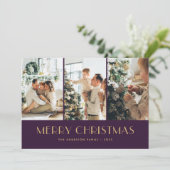 Elegant Paars en Gold Foil Stars FotoKerstmis Feestdagenkaart (Staand voorkant)