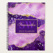 Elegant Paars en Gold Glitter Agate Monogram Planner (Voorkant)