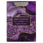 Elegant Paars en Gold Glitter Ocean Agate Klembord (Voorkant)