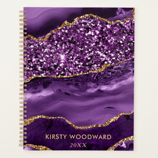 Elegant Paars en Gold Glitter Ocean Agate Planner (Voorkant)