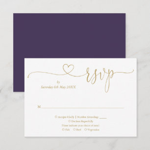 Elegant Paars En Goud Elegant Script Hart  RSVP Kaartje