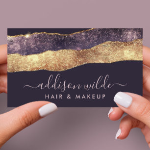 Elegant Paars En Goud Moderne Trendsettende Script Visitekaartje