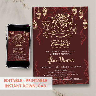 Elegant Paars en Goud Ramadan Iftar-diner Kaart