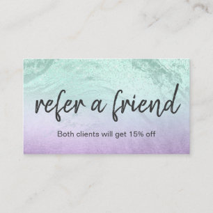 Elegant paars en mint glitter marble make-up artie aanbevelingskaartje