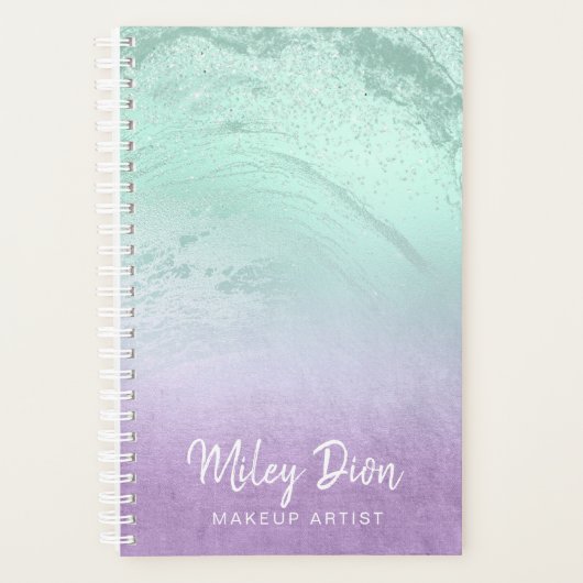 Elegant paars en mint glitter marble make-up artie planner (Voorkant)