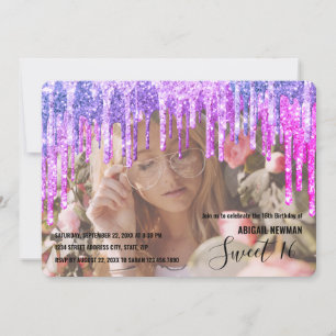 Elegant paars en roze glitter druppelt zoet zestie kaart