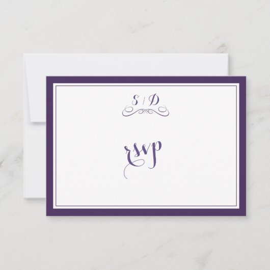 Elegant Paars en White Border Wedding RSVP Kaartje (Voorkant)